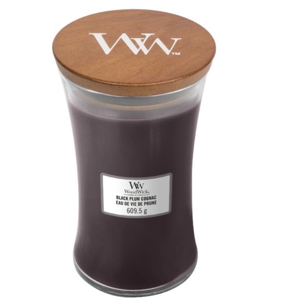 WoodWick® Large Candle – Black Plum Cognac (verlaat assortiment)
